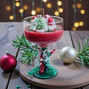 Holiday Candle ✦ Mistletoe & Cinnamon ✦ Soy Wax in XL Wine Glass w/ Green Stem
